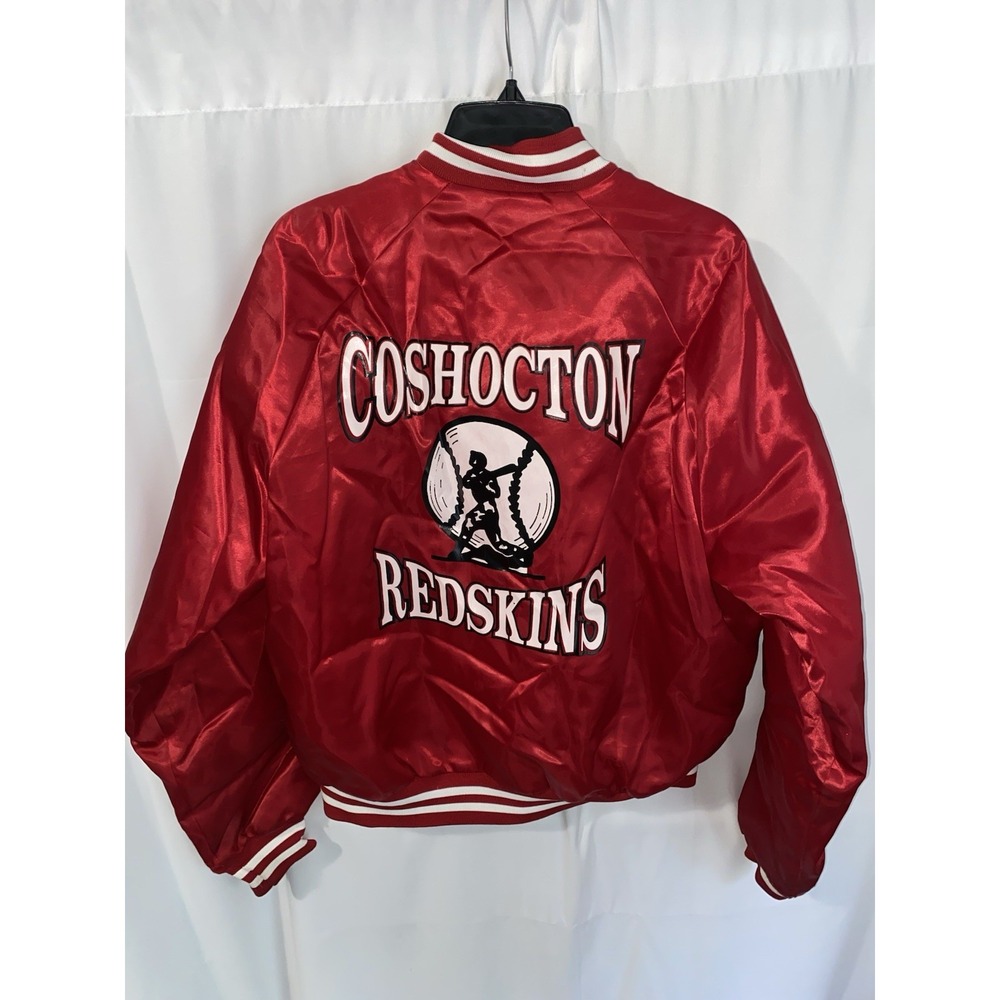 Vintage Coshocton Redskins Baseball Red Satin Jacket Mens XL USA Ohio